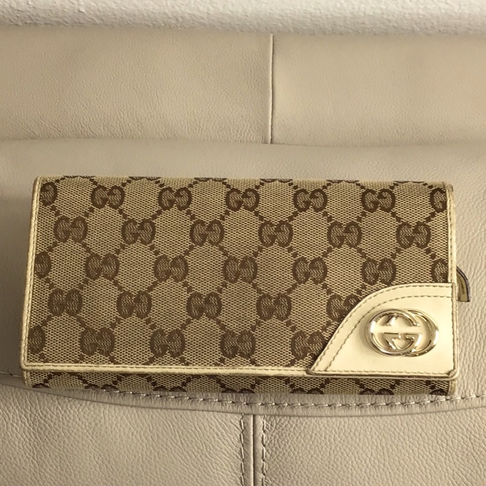 GUCCI Vintage Canvas Interlocking G Long Wallet #204836.496085 Cream GUC